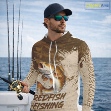 Load image into Gallery viewer, Personalized Redfish Long Sleeve Hooded Fishing Shirts Brown Camo, Redfish Fishing Shirts For Men NBT397