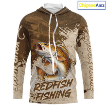 Load image into Gallery viewer, Personalized Redfish Long Sleeve Hooded Fishing Shirts Brown Camo, Redfish Fishing Shirts For Men NBT397