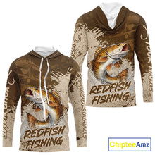 Load image into Gallery viewer, Personalized Redfish Long Sleeve Hooded Fishing Shirts Brown Camo, Redfish Fishing Shirts For Men NBT397