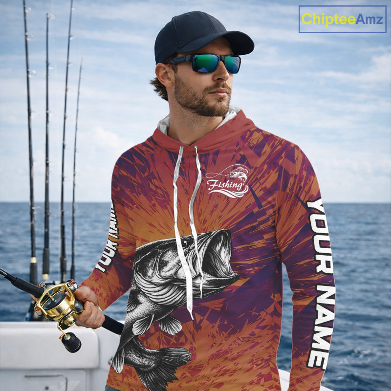Personalized Bass Fishing Shirts For Men Dawn Camo, Bass Long Sleeve Hooded Fishing Shirts NBT444