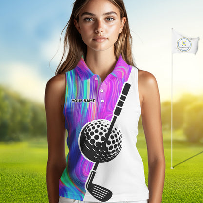 Hologram Golf Pattern Womens Sleeveless Polo Golf Shirts Custom Golf Team Shirts Golfer Outfit, Golf Gifts NBT699