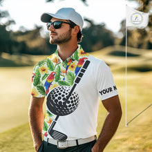 Load image into Gallery viewer, Funny Tropical Parrot And Golf Pattern Mens Polo Golf Shirts Custom Golf Team Shirts Golfer Outfit, Golf Gifts NBT700