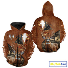 Load image into Gallery viewer, Whitetail Deer Hunting Leather Pattern US Flag Camouflage Custom Name 3D Shirts for Men NBT262