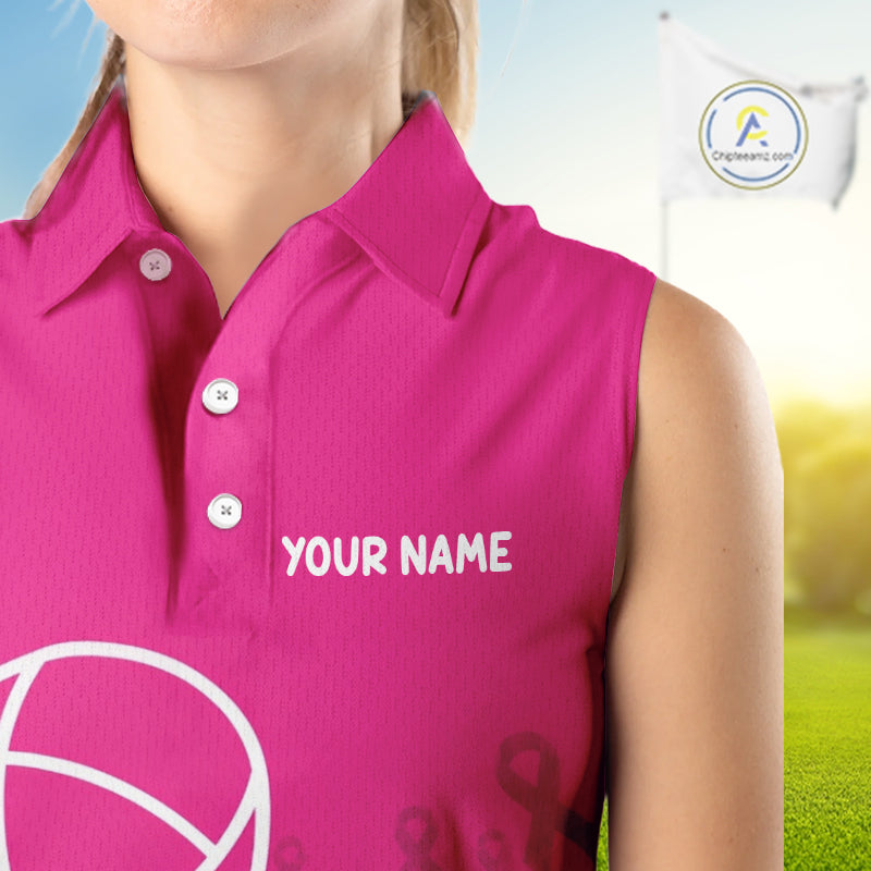 Breast Cancer Pink Ribbon Womens Sleeveless Golf Polo Shirts Custom Golf Shirts For Ladies Golfing Gifts NBT703