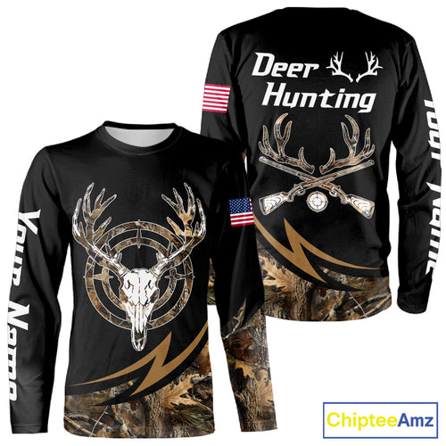 Deer Hunting Camo with US Flag 3D Printed Shirts for Men, Best Gift Ideas for Hunters NBT186