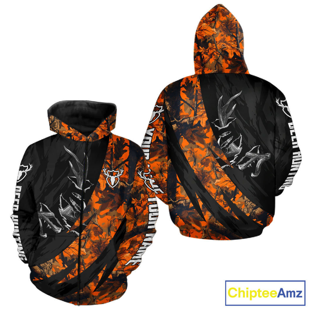Personalized Deer Hunting Shirt with Antler 3D All Over Print Orange Camo Hunting Clothes NBT271