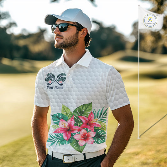 Golf Polo Shirts For Men Funny Flamingo Golf Ball Pattern Custom Name, Golf Gifts NBT566