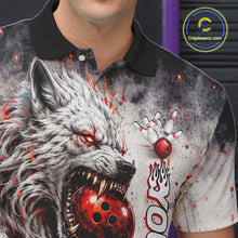 Load image into Gallery viewer, Custom Black And Gray Wolf Bowling Polo &amp; 1/4 Quarter Zip Shirts For Men, Wolf Bowling Jerseys NBT886