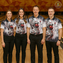 Load image into Gallery viewer, Custom Black And Gray Wolf Bowling Polo &amp; 1/4 Quarter Zip Shirts For Men, Wolf Bowling Jerseys NBT886