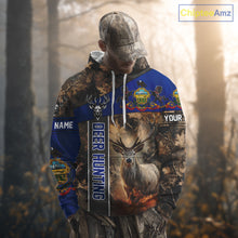 Load image into Gallery viewer, Pennsylvania Flag Deer Hunting Hoodie, Longsleeve Shirt, Brown Camo Custom Name NBT05