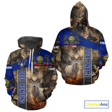Load image into Gallery viewer, Pennsylvania Flag Deer Hunting Hoodie, Longsleeve Shirt, Brown Camo Custom Name NBT05