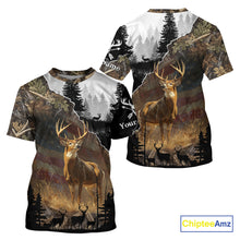 Load image into Gallery viewer, Whitetail Deer Hunting US Flag Camouflage Custom 3D Shirts, Personalized Deer Hunting Shirt NBT196