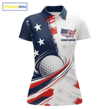 Load image into Gallery viewer, Personalized White Golf Polos Shirt For Women American Flag 4Th July Gifts For Golf Lovers NBT811