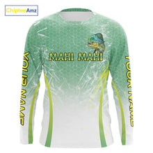 Load image into Gallery viewer, Mahi Mahi Fishing Shirts Long Sleeve Green Camo, Saltwater Fishing Shirts For Men NBT405