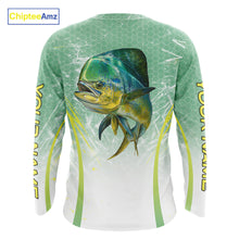 Load image into Gallery viewer, Mahi Mahi Fishing Shirts Long Sleeve Green Camo, Saltwater Fishing Shirts For Men NBT405