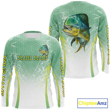 Load image into Gallery viewer, Mahi Mahi Fishing Shirts Long Sleeve Green Camo, Saltwater Fishing Shirts For Men NBT405