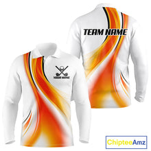 Load image into Gallery viewer, Orange White Womens Golf Polo Shirt Front and Back View Custom Name Team Name Premium Golf Shirt Personalized Gift