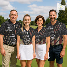 Load image into Gallery viewer, Team wearing American Flag Golf Clubs Camo Mens Polo Shirt Custom Team Name Golf Group