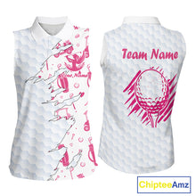 Load image into Gallery viewer, Women Sleeveless Golf Polo Shirt Custom Name Funny Golf Bag Cart Pattern Shirt, Golf Gifts For Ladies NBT825