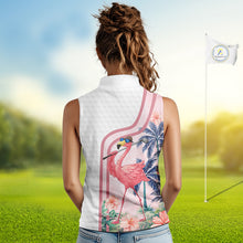 Load image into Gallery viewer, Funny Womens Sleeveless Golf Polo Shirt Custom Pink And White Tropical Flamingo Patter,White Golf Shirt NBT479