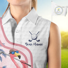 Load image into Gallery viewer, Funny Womens Sleeveless Golf Polo Shirt Custom Pink And White Tropical Flamingo Patter,White Golf Shirt NBT479