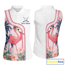 Load image into Gallery viewer, Funny Womens Sleeveless Golf Polo Shirt Custom Pink And White Tropical Flamingo Patter,White Golf Shirt NBT479