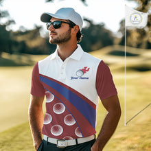 Load image into Gallery viewer, Red funny golf balls pattern on men’s custom name golf polo shirt
