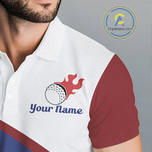 Load image into Gallery viewer, Custom name men’s golf polo shirt with funny golf balls pattern – detail view