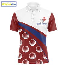 Load image into Gallery viewer, Funny golf balls pattern men’s golf polo shirt custom name – red front view