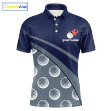 Load image into Gallery viewer, Funny Golf Balls Pattern Mens Golf Polo Shirts Custom Name Golf Apparel For Men | Blue NBT740