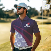 Load image into Gallery viewer, Funny Golf Balls Pattern Mens Golf Polo Shirts Custom Name Golf Apparel For Men | Purple NBT742