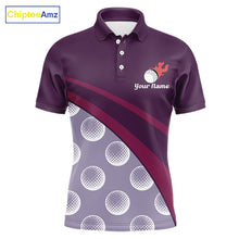 Load image into Gallery viewer, Funny Golf Balls Pattern Mens Golf Polo Shirts Custom Name Golf Apparel For Men | Purple NBT742