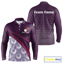 Load image into Gallery viewer, Funny Golf Balls Pattern Mens Golf Polo Shirts Custom Name Golf Apparel For Men | Purple NBT742