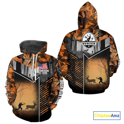 Orange Camo Deer Bow Hunting Custom Name Shirts - Best Hunting Apparel, Hunting Gifts for Men NBT42