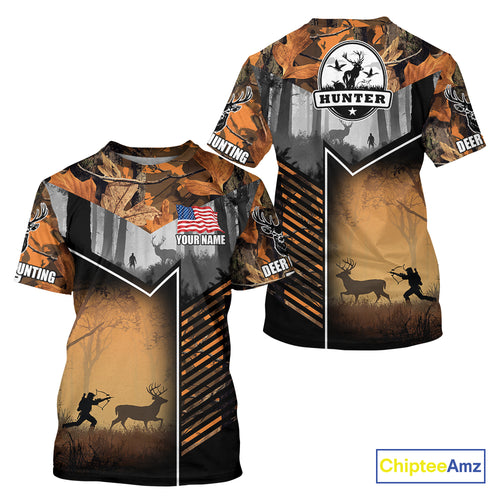 Orange Camo Deer Bow Hunting Custom Name Shirts - Best Hunting Apparel, Hunting Gifts for Men NBT42