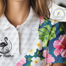 Load image into Gallery viewer, Funny Womens Golf Polo Shirt Custom Tropical Flamingo Pattern White Golf Shirts NBT523