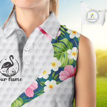 Load image into Gallery viewer, Funny Womens Sleeveless Golf Polo Shirt Custom Tropical Flamingo Pattern White Golf Shirts NBT521