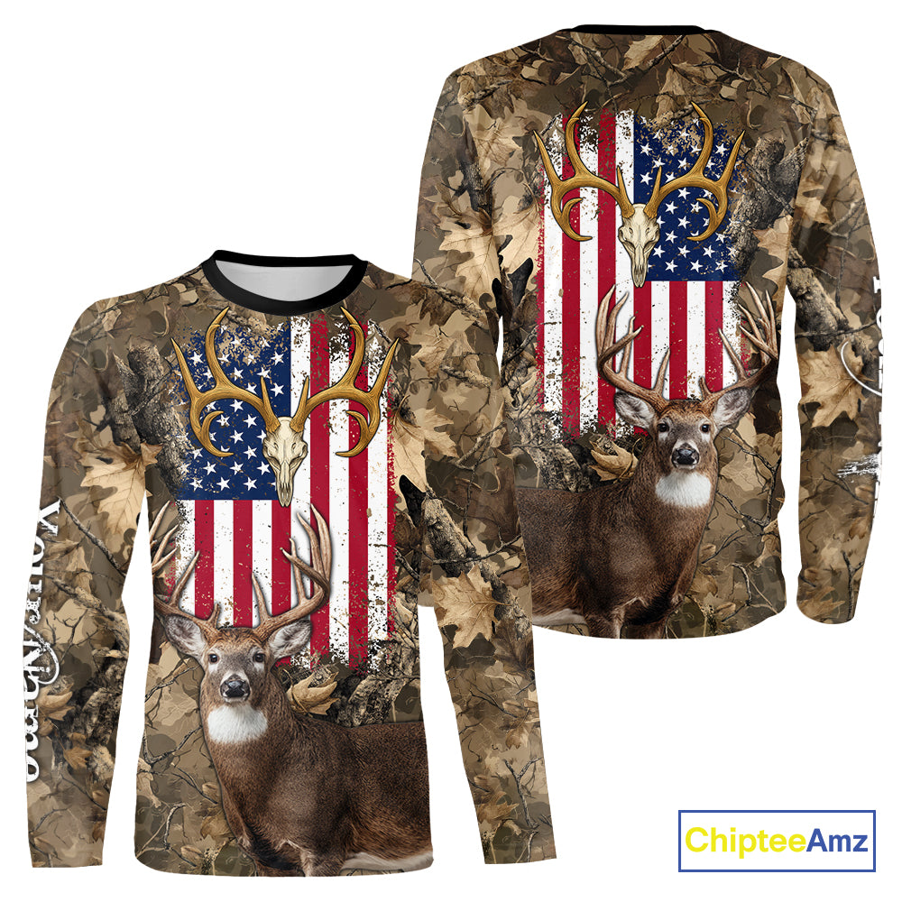 American Flag Whitetail Deer Camo Hunting Shirt, Best Hunting Clothes for Deer Hunting Season NBT64