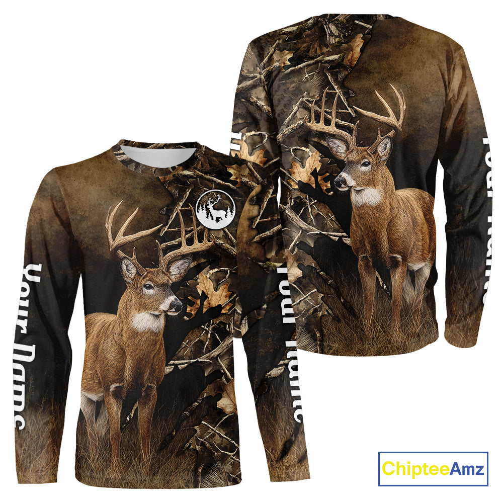 Deer Hunting Brown Camouflage Custom Name 3D Printing Shirt for Men, Deer Hunting Gifts NBT160
