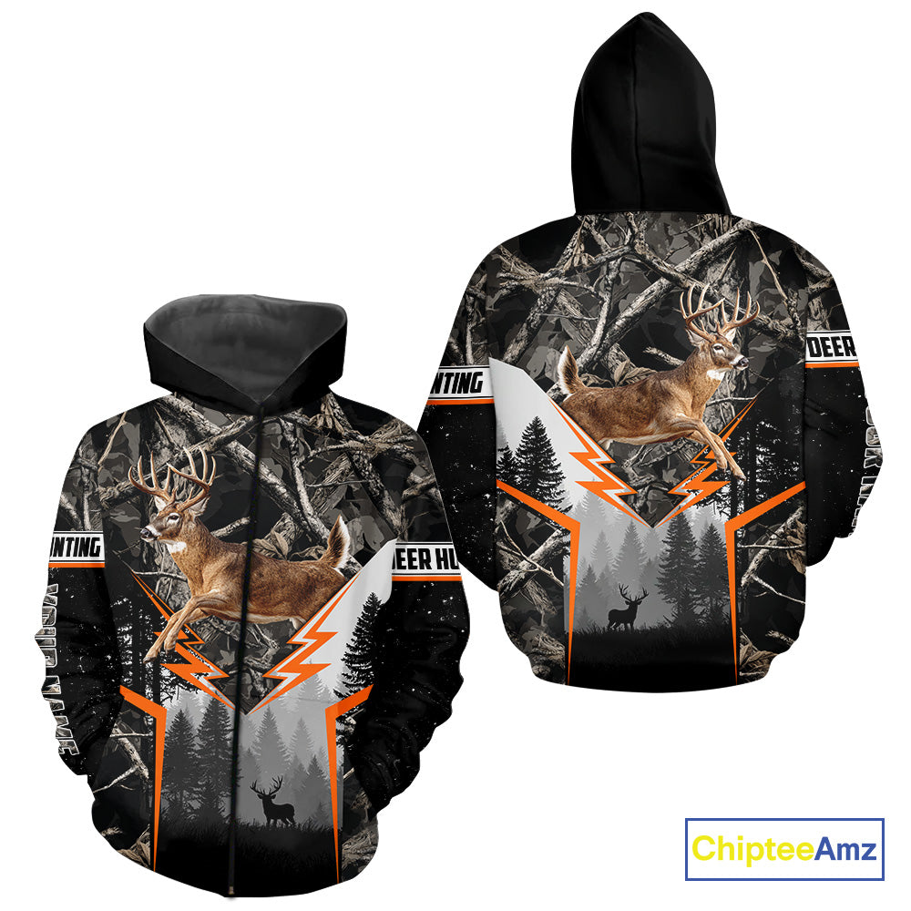 Jumping Whitetail Deer Hunting Dark Camo Custom Name 3D All Over Printed Shirts, Hunting Gifts NBT73
