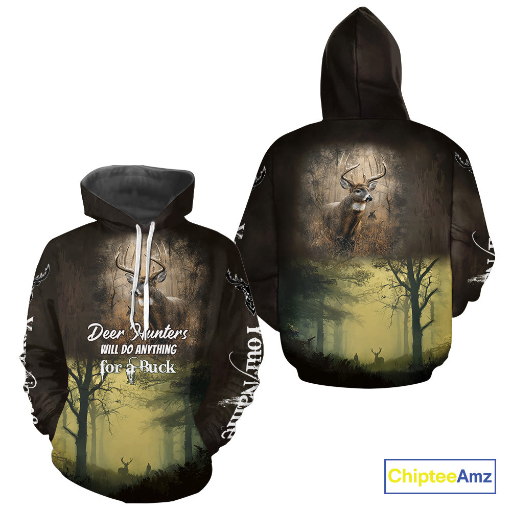 Best Brown Camo Deer Hunting Clothes Custom Name Whitetail Deer Design Hunting Gifts NBT78