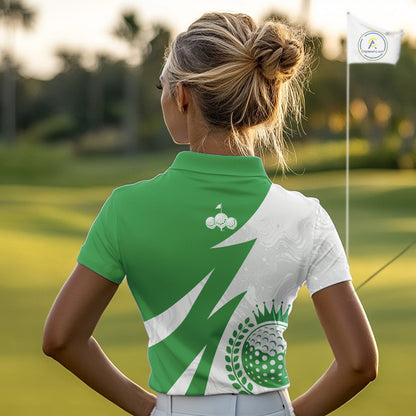 Womens Golf Polo Shirts Custom Name Green And White Golf Shirt, Golf Attire NBT672