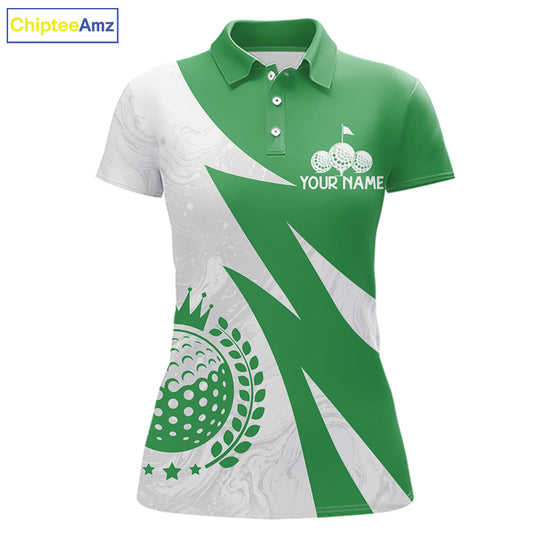 Womens Golf Polo Shirts Custom Name Green And White Golf Shirt, Golf Attire NBT672