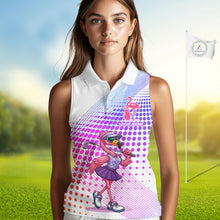 Load image into Gallery viewer, Custom Name Funny Flamingo Womens Sleeveless Golf Polo Shirts, Golf Gifts For Ladies, Flamingo Lovers NBT540