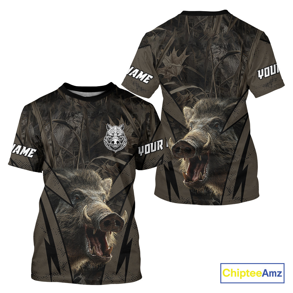 Boar Hunting Custom Name Brown Camouflage Hunting Clothes, Boar Hunting Outfit, Hunting Gifts NBT169