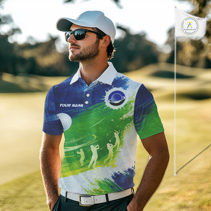 Mens Golf Polo Shirts Custom Name Blue And Green Golf Shirt, Tournament Golf Tops For Mens NBT546