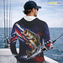 Load image into Gallery viewer, American Flag Fishing Shirt, Bass Long Sleeve Hooded Fishing Shirts, Bass Fishing Tournament Shirts|Blue NBT433
