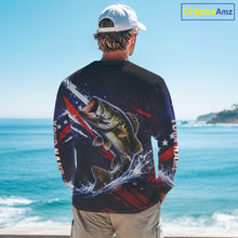 Load image into Gallery viewer, American Flag Fishing Shirt, Bass Fishing Shirts Long Sleeve, Bass Fishing Tournament Shirts| Blue NBT433