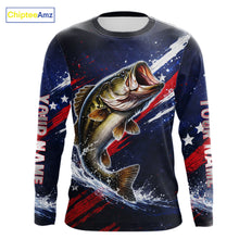 Load image into Gallery viewer, American Flag Fishing Shirt, Bass Fishing Shirts Long Sleeve, Bass Fishing Tournament Shirts| Blue NBT433