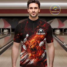 Load image into Gallery viewer, Bowler wearing Red Flame Lion Custom Men Bowling 1/4 Quater Zip Shirts 